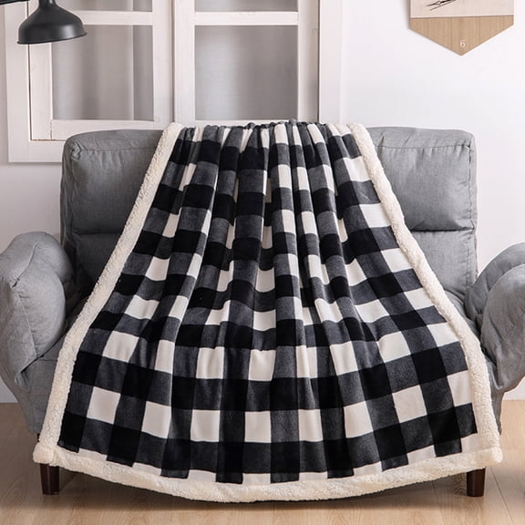 DAMAI Sherpa Fleece Blanket - Black and White Buffalo Plaid Christmas Blanket, 50" x 60" Double Layer Lamb Wool Blanket, Super Soft Cozy Warm Thick Winter Throw Blankets for Couch and Bed