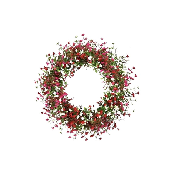 DAMAI Simulation Baby's Breath Wreath with eucalyptus leaves,Durable and Stable Beautiful Artificial Spring/Summer Greenery Flowers Wreath for Porch Farmhouse Wall Window Outdoor Decor