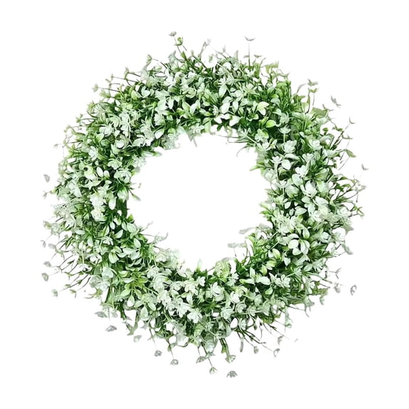 DAMAI Simulation Baby's Breath Wreath with eucalyptus leaves,Durable and Stable Beautiful Artificial Spring/Summer Greenery Flowers Wreath for Porch Farmhouse Wall Window Outdoor Decor