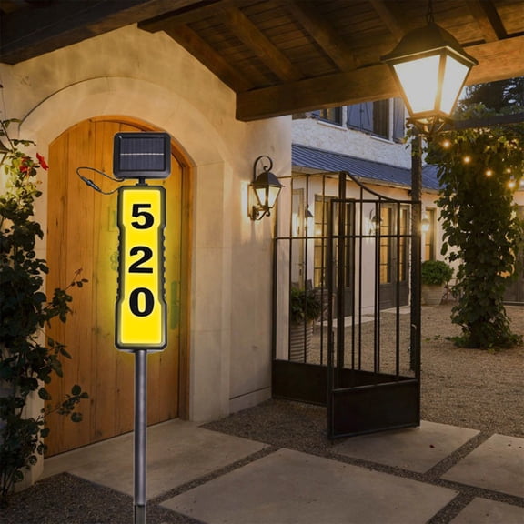 DAMAI Solar Address Sign, Waterproof House Numbers for Outside Light Up Auto Illuminates at Dusk, Wireless Solar-Powered Address Plaques Lighting for Yard, Outdoor Entryway, Gate
