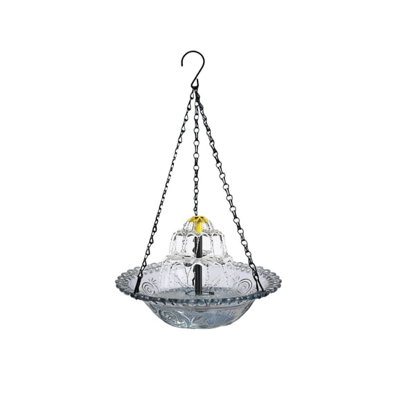 DAMAI Solar Cascade Hanging Bird Bath Fountain,Large Humming Birds Baths Fountains with Solars Pump & Glass Bowl for Outdoor Gardens (Solar Panel + 6× Replaceable Nozzles)