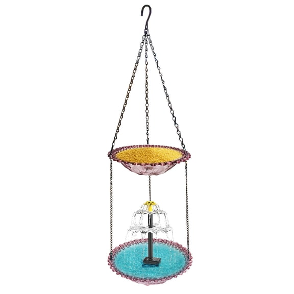 DAMAI Solar Cascade Hanging Bird Bath Fountain Solar Powered Birdbath Water Fountain Pumps Dispenser Outdoors Decor Hummingbird Bath Shower Bowl Kit Garden Gift Yard Patio Backyard Decoration