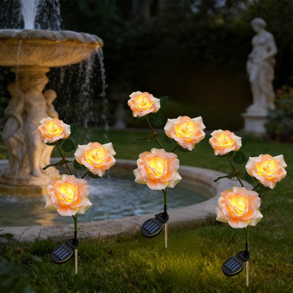 DAMAI Solar Faux Flower Lights Waterproof LED Artificial Flower, Solar Powered Outdoor Landscape Lamp for Garden Yard Patio, Pathway Lawn Cemetery Grave Decor Gift for Women Mom