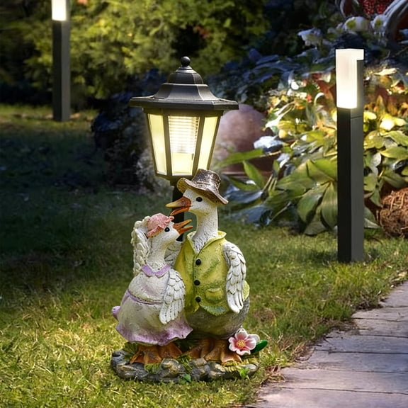 DAMAI Solar Goose Garden Stalue Outdoor, Goose Figurine Flower Pot Decor with Solar Lantern for Yard Art Lawn Ornaments, Gardening Gifts for Mom