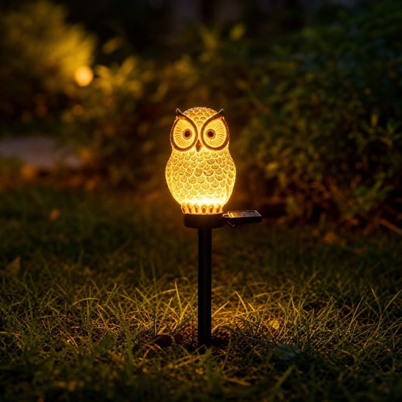 DAMAI Solar Owl Garden Stake Lights,Realistic Resin Owl Outdoor Decor with Warm Glow LED & Auto On‑Off,Landscape Decoration for Lawn Pathway Patio Backyard Courtyard