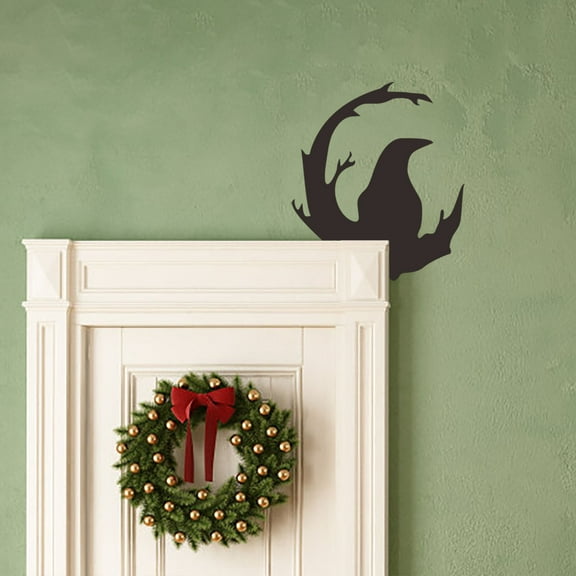 DAMAI Spooky Halloween Door Topper,Moon Crow Door Topper,Metal Door Corner Sign Decoration for Corner Cabinet Shelf Window Wall Ornaments Day of the Dead Home Kitchen Wall Vintage Holiday Spooky