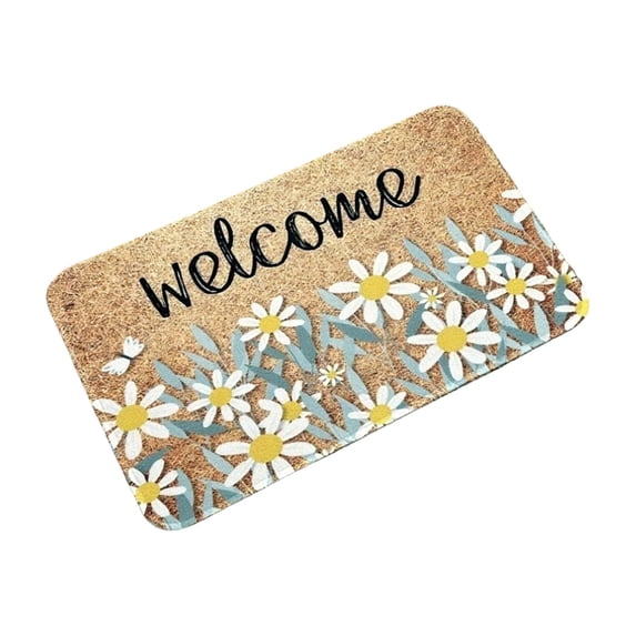 DAMAI Spring Flower Coir Welcome Mat Outdoor, Non Slip Durable Doormat with Daisy Flower Design, Front Door Mat for Entrance Home Porch Entryway Spring Summer Decor Housewarming Gift