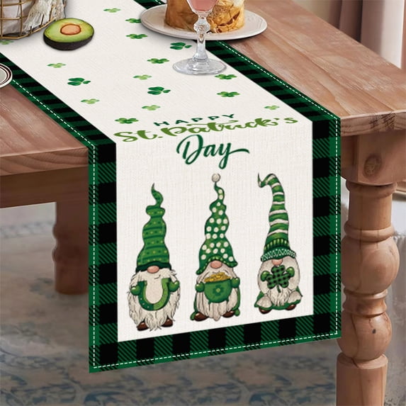 DAMAI St Patricks Day Table Runner - Gnome Shamrock Buffalo Plaid Decorations, 108 Inches Long Gold Coin Horseshoe Retro Dresser Runners for Dinner Kitchen Tables Home Decor