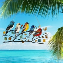 DAMAI Stained Glass Birds on Branch,Hummingbird Stained Glass Suncatchers for Window,Birds Stained Glass Suncatcher, Bird Stained Glass Ornament for Home Wall Window Decorations Love
