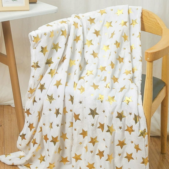 DAMAI Star Soft Throw Blanket Gold White Fall Blankets,Sparsed Dreamy Stars and Spots Print Gifts for Christmas Women Men Home Bedroom Living Room Decor