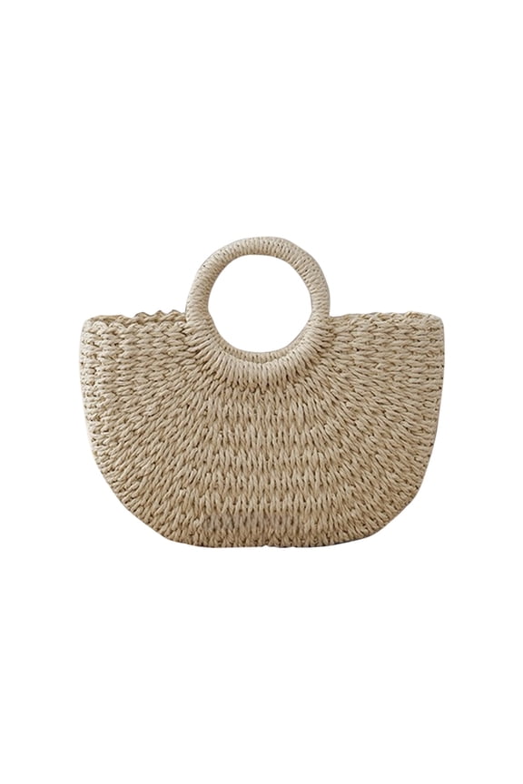 Straw Bag Womens Handbag, Hand-woven Straw Top-handle Bag with Round Ring Handle, Vacation Summer Beach bag Straw Purse