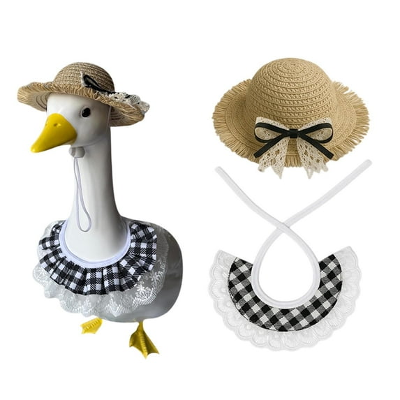 DAMAI Summer Goose Outfit with a straw hat and a bandana,Porch Goose Clothes Costume for Goose, Cement Statue Yard Front Porch Lawn Outdoor Patio Decoration,Black