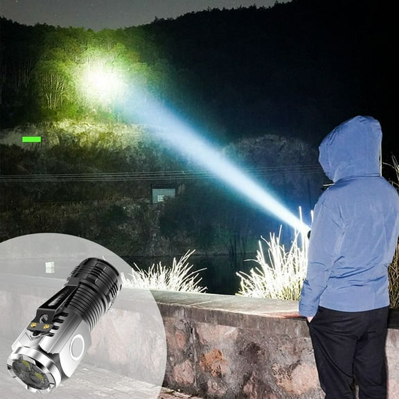DAMAI Three-Eyed Mini Flashlight, Mini Flash Super Power Flashlight, USB Chargeable LED Torchlights with Intense Lumens for Camping, Hiking
