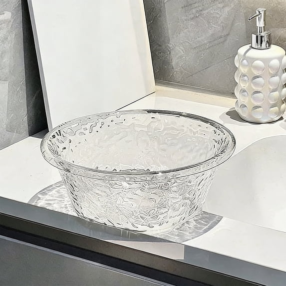 DAMAI Transparent Household Basin, Round Thickened PET Plastic Laundry Tub with Glacier Pattern & Large Capacity, Heavy Duty Wash Basin for Kitchen Bathroom Cleaning Soaking Daily Use