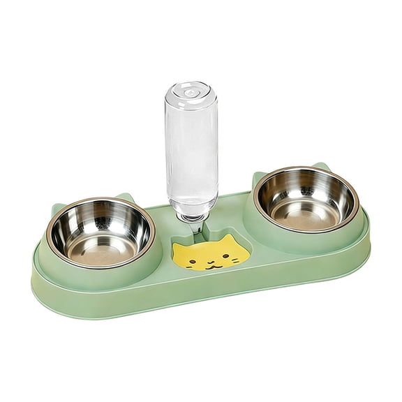 DAMAI Triple Cat Food Bowls with Water Dispenser, Plastic Raised 3 in 1 Automatic Pet Bowls Set with 2 Food Bowls & Water Feeder, Wet Dry Feeding Dish for Cats Puppy Small Dogs Multi-Cat Home