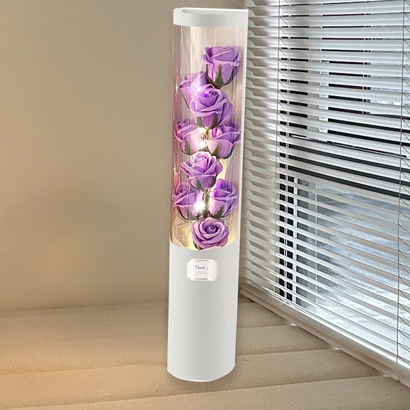 DAMAI Valentine's Day Rose Flower Bouquet with LED Lights, Flowers Forever Roses in A Clear Box,Light up Glass Roses for Mom Girlfriend Wife, Flower Bouquet for Anniversary Birthday Mothers Day