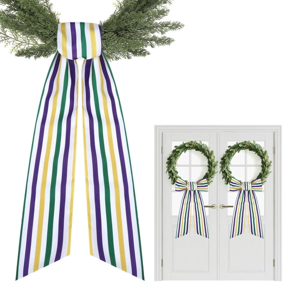 DAMAI Valentines Day Wreath Sash - 2 Pcs Striped Sashes for Wreaths for Front Door Home Decor, 60 Inch Cute Wreath Sash for Wedding Bridal Shower Valentine's Day