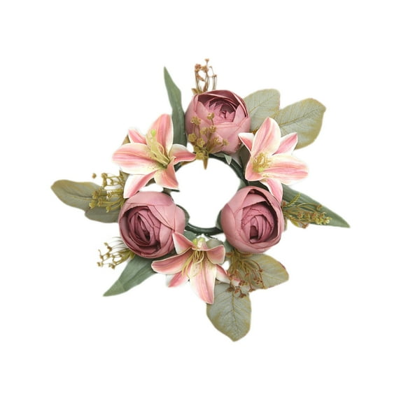 DAMAI Vintage Artificial Lilies Rose SSreaths Candle Rings Wreaths 3 Inch Center 10 Inch Small Blossom Garland for Easter Wedding Bridal Home Decor Floral Table Centerpiece