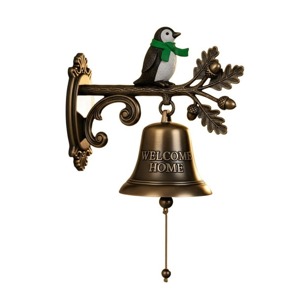 DAMAI Vintage Christmas Doorbell Hanger Cast Iron Santa Claus Reindeer Penguin Bells, Rustic Bronze Door Bell for Front Porch, Gothic Home Decor, Outdoor Garden Gate, Xmas Holiday Decoration Gift