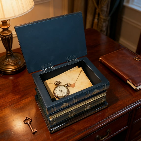 DAMAI Vintage Style Fake Book Box Hollow Book Hidden Storage, 6.3 Inch Fake book storage box, Antique Decorative Storage Boxes for Jewelry Trinket Treasure Memories Keepsake Hobby