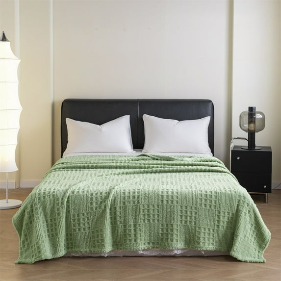 DAMAI Waffle Weave Blanket Queen Size, Soft Lightweight Breathable Cozy Summer Blankets for Bed,Soft and Luxury for Bed Couch and Sofa,79"x59", Green