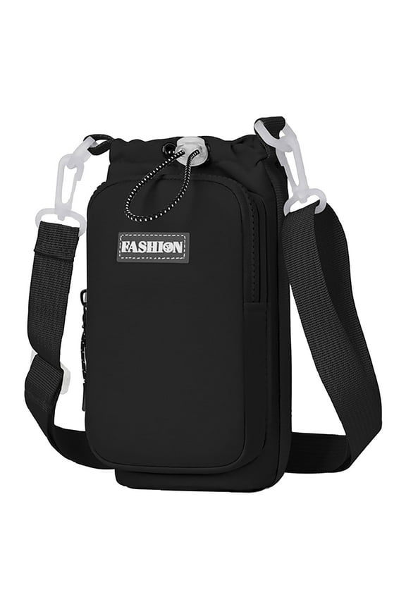 Water Bottle Carrier Bag,Water Bottle Holder with Strap,Bottle Carrier Sling Bag with Phone Pocket,Multi-Function Sports Tumbler Carrier Pouch for Walking Hiking Traveling Camping,Black