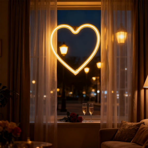 DAMAI White Heart Neon Sign, Pink Heart Neon Signs LED Valentines Day Decor Battery Operated or USB Powered LED Lights for Bedroom, Valentines Day Décor, Mother's Day, Christmas Gifts for Wife Mom