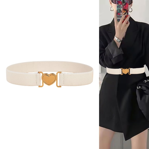 DAMAI Women Elastic Waistband,Heart Buckle Waist Belt Dress Thin Belt,Jeans Pants Stretch Waist Band Ladies Stretchy Belt for Women Gift