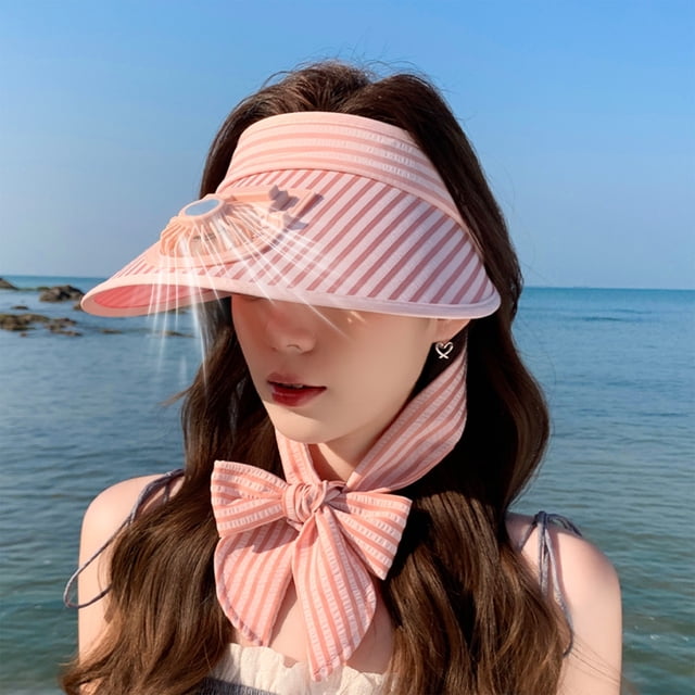 DAMAI Women Sun Visors Hat with Fan, Hat with Rechargeable Fan Built in, Summer Wide Brim Visor,three-Speed Adjustment and Large Area Sun Protection 
