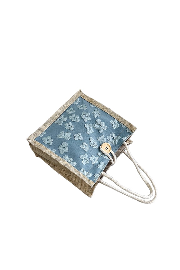 Women Tote Bag, Jute Casual Tote's Handbag Embroidered Bento Bag, Reusable Tote Bag Suitable for Women Cute Handbag Canvas Tote Bag Aesthetic Lock Pocket