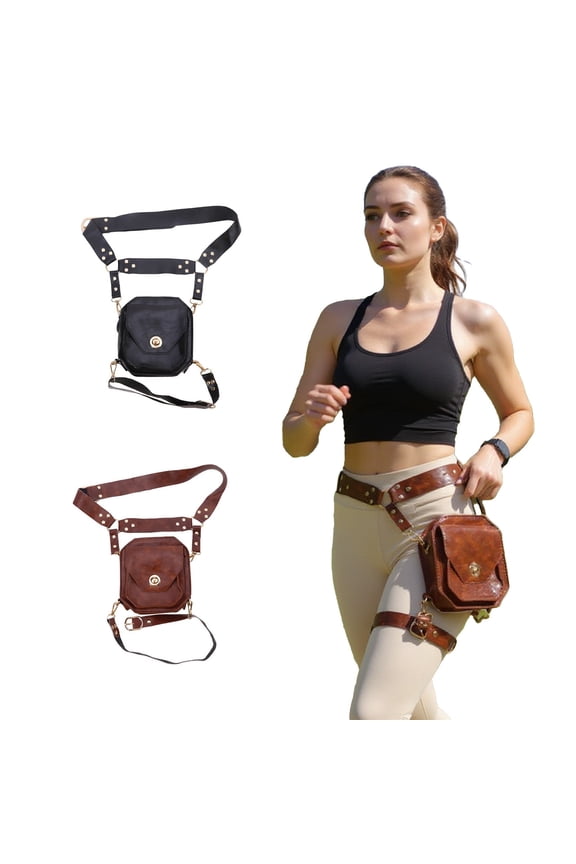 Women’s PU Leather Waist Bag - Gothic Thigh Leg Hip Bag, Vintage Medieval Thigh Bag with Adjustable Waist and Leg Straps, Drop for Travel Work School Hiking Camping CyclingLeg