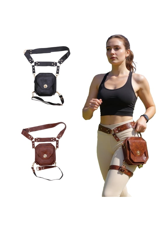 Women’s PU Leather Waist Bag - Gothic Thigh Leg Hip Bag, Vintage Medieval Thigh Bag with Adjustable Waist and Leg Straps, Drop for Travel Work School Hiking Camping CyclingLeg
