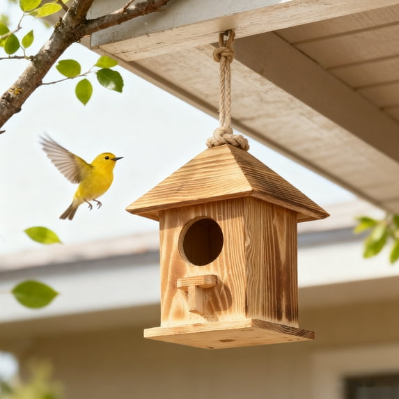 DAMAI Wooden Bird House for Outside Hanging Birdhouse, ird Nesting House Family Bird House Wood Decorative Small Animal Cave, Garden Nesting Box Bird Feeder Hanger for Outdoor Decor