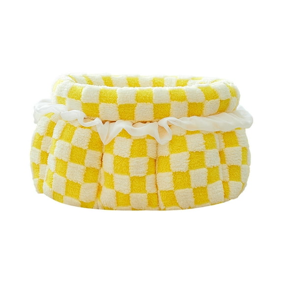 DAMAI Yellow and white Checkered Lovely Cat Bed House Pet Supplies Soft Indoor Cats Kennel Warm Winter Cats Nest Deep Sleep Pet Bed for Kitten Puppy
