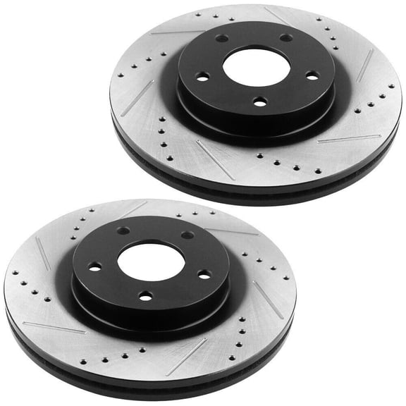 DAMAIJOY 2pcs Disc Brake Rotor Set Front Rear Left and Right Side Black Electrolysis E-Coating Silver Zinc Dichromate Drilled and Slotted for Pontiac,for Olds,for Chevy,for Buick