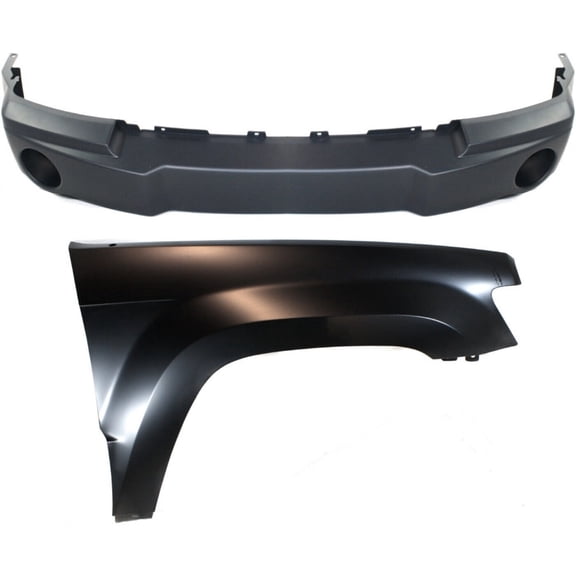 DAMAIJOY 2pcs Front Primed Bumper Cover with Quarter Panel with Fog Light Holes & Without Parking Aid Sensor Holes & Without Tow Hook Hole Without License Plate Cut-out for Grand Cherokee 05-07