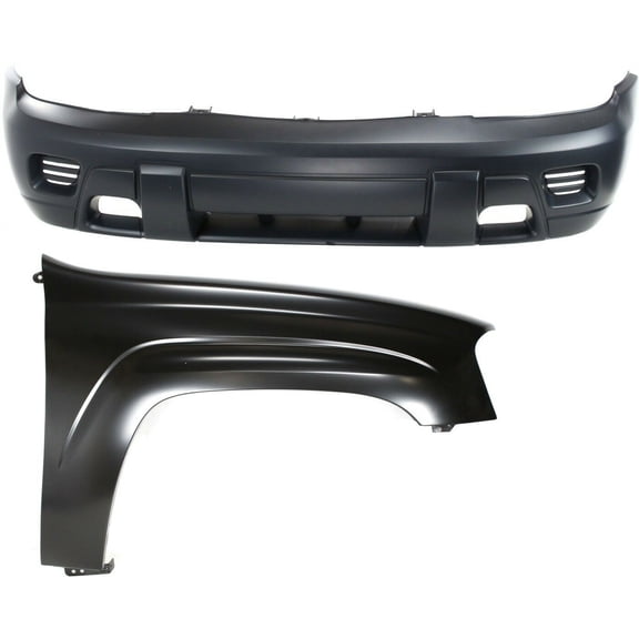 DAMAIJOY 2pcs Front Right Passenger Side Unfinished Steel / Plastic Bumper Cover Kit Without Fog Light Holes & Without Parking Aid Sensor Holes & Without Tow Hook Hole & Without Molding Holes