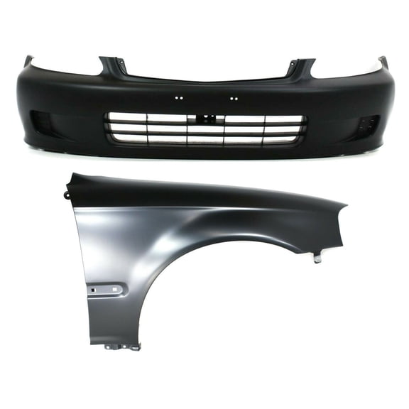 DAMAIJOY 2pcs Front Unfinished Steel / Plastic Bumper Cover Kit Without Tow Hook Hole & Without Fog Light Holes & Without Parking Aid Sensor Holes & with Molding Holes for Honda for Civic 99-00