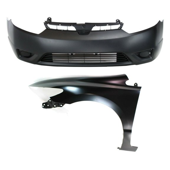 DAMAIJOY 2pcs Front Unfinished Steel + Plastic Bumper Cover Kit Without Tow Hook Hole & Without Fog Light Holes & Without Parking Aid Sensor Holes & Without Molding Holes