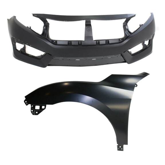 DAMAIJOY 2pcs Front Unfinished Steel / Plastic Bumper Cover Kit Without Tow Hook Hole & Without Parking Aid Sensor Holes & Without Molding Holes