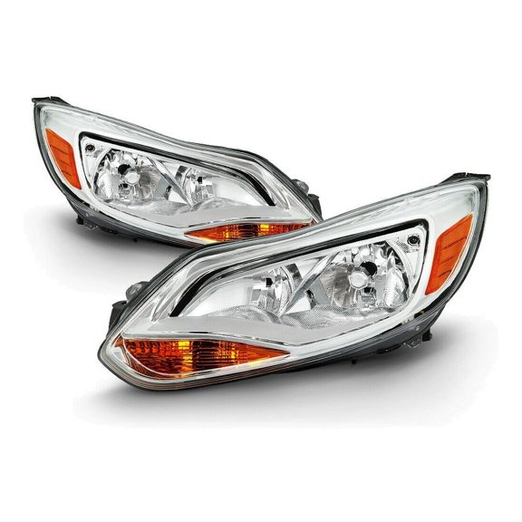 DAMAIJOY 2pcs Headlight Factory Style Front Left Right Driver Passenger Side Clear Lens Chrome (Crystal) Housing Chrome Amber Lens Driving Lamp for Ford for Focus S/SE/Titanium 12-14 & 13-14