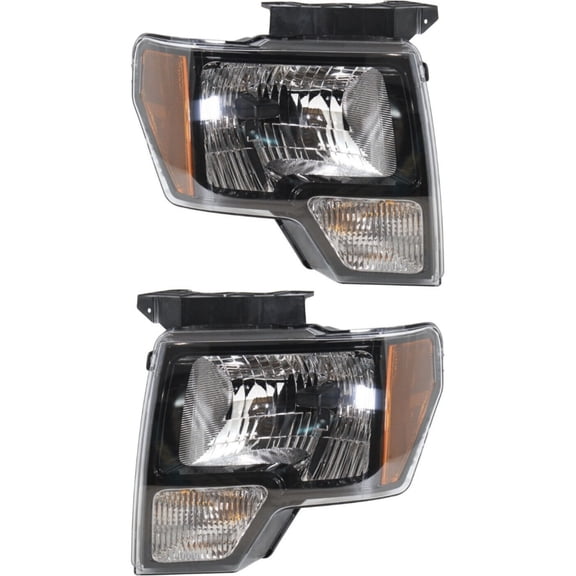 DAMAIJOY 2pcs Headlight Left Right Side Clear Lens Black Interior Lens for Ford for F150 SVT Raptor 10-12 & FX2/FX4 11-14 with Bulb(S)-Assembly (2) Headlights 16588161 DL3Z13008EC