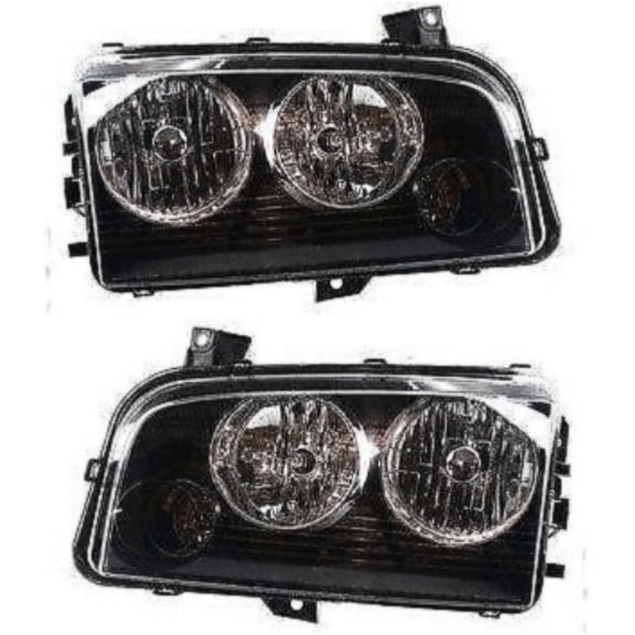DAMAIJOY 2pcs Headlight Left Right Side Clear Lens Interior Lens for Dodge for Charger Base/Pursuit/R/T/SE/SRT8/SXT 06-07 with Bulb(S)-Assembly (2) Headlights Composite-Type