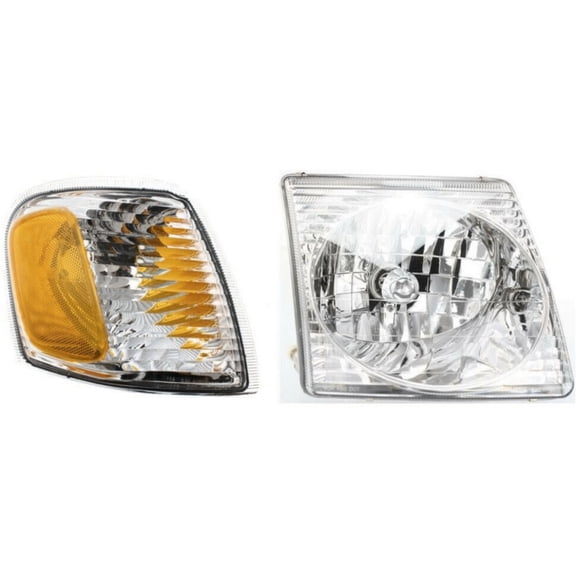 DAMAIJOY 2pcs Headlight Right Side Plastic Lens Corner Light Clear & Amber Corner Light Clear Headlight Lens Headlamp for Ford for Explorer Sport Base 01-02 for Explorer Sport Trac XLS/XLT 03-05