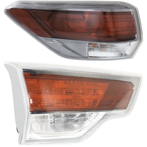DAMAIJOY 2pcs Tail Light Left Driver Inner Outer Side Inner-Red & Clear Lens Chrome Interior Outer-Clear & Red Housing Tail Lights Taillights Taillamps Brakelights for Highlander 14-16