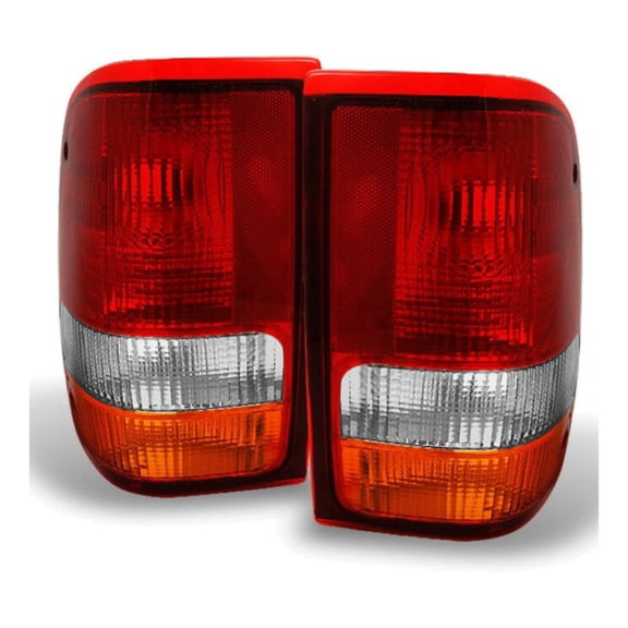 DAMAIJOY 2pcs Tail Light Rear Left Right Driver Passenger Side Red Clear Lens Chrome Housing Truck Taillights Brake Lamp for Ford for Ranger Sport 93 97 & STX/Splash/XL/XLT 93-97 FO2800110
