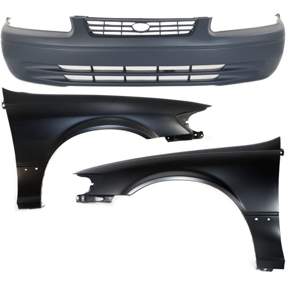 DAMAIJOY 3pcs Front Primed Bumper Cover Kit with Quarter Panel Without Fog Light Holes & Without Parking Aid Sensor Holes & Without Tow Hook Hole Without License Plate Cut-out for Camry 97-99