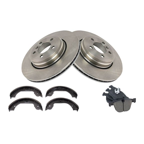 DAMAIJOY 4pcs Disc Brake Rotor and Pad Set Kit Rear Side Ceramic with Parking Shoes for BMW for 535i 2008-2010 for 545i 2004-2005 for 550i 2006-2010 for 645Ci 2004-2005 for 650i 2007-2010