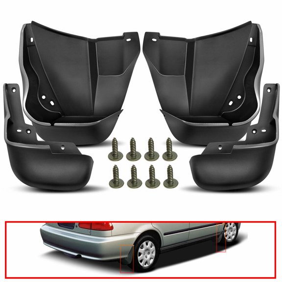 DAMAIJOY 4pcs Splash Guards Flaps Mudguards Front Rear Right Passenger Left Driver Side Black Tpo Plastics for Honda for Civic 1996-2000 L4 1.6L-Engine 08P09-SO4-100 08P09SO4100