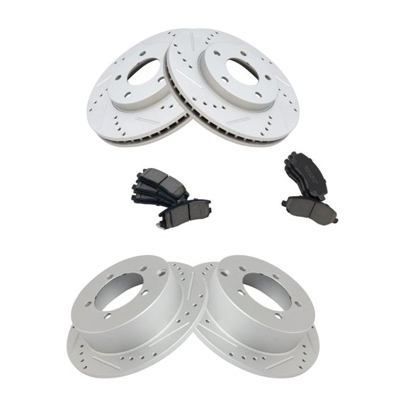 DAMAIJOY Ceramic Brake Pad & Drilled Slotted Zinc Coated Rotor Front & Rear Kit 5 Lug-Wheel Lug Count for Eclipse 2001-2005 for Galant 2001-2003 for Sebring 2001-2005 for Stratus 2001-2005